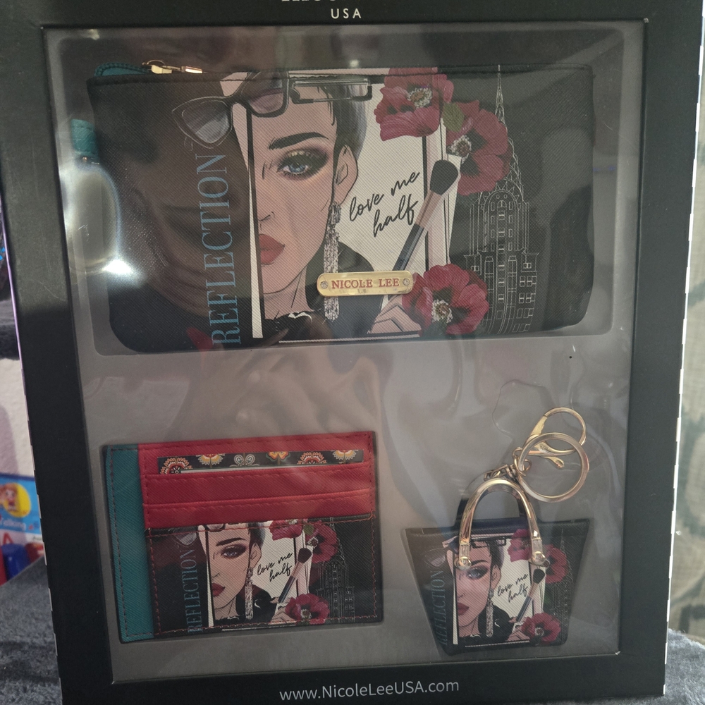 Nicole Lee Red and Black Key & Card Holder Set